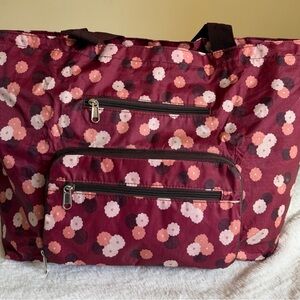 Foldable Floral Tote Bag in Burgundy - Women Bags
